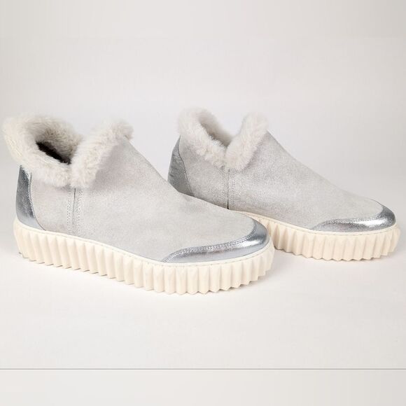 NEW Voile Blanche White Silver LUSH platform boot suede synthetic fur US 10.5/11 - Picture 1 of 15